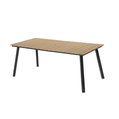 Table de salle à manger d'extérieur pliante avec structure en acier et trou de parasol intégré, bronze jaune terreux, l 70 po x l 28,3 po, pour 4 à 6, moderne pour patio, près de la piscine, 69,59 de profondeur, sièges 6 et 8, fonctionnelle