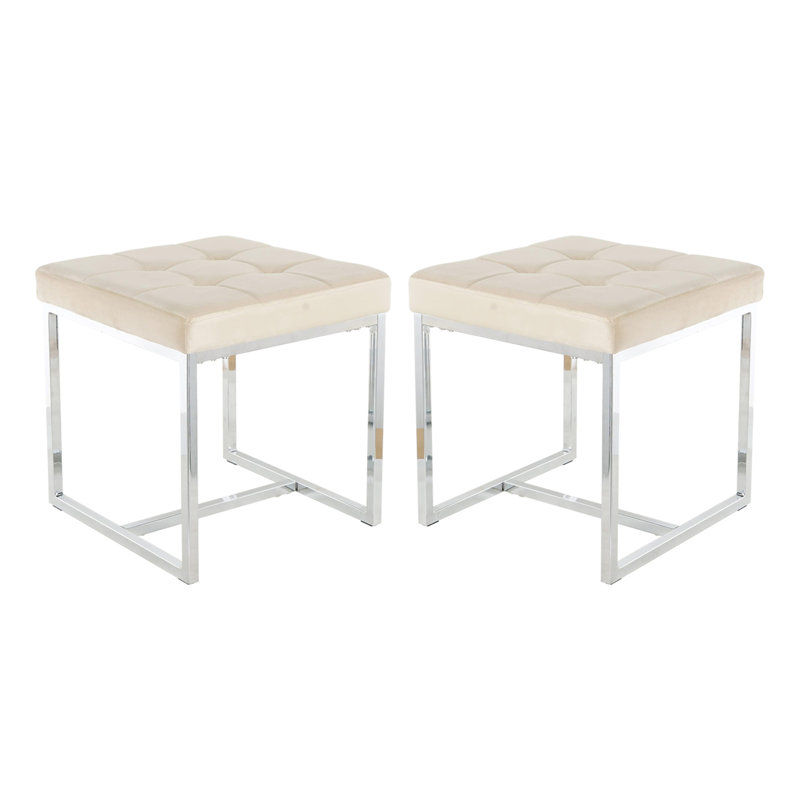 Finley Velvet Stool With Metal Base (pair), Brown