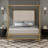  Modern Canopy Bed with 76.5" Tall Velvet Fabric Upholstered Headboard Metal 4-Poster Bed Frame, Box Spring Needed-252149708-252149709