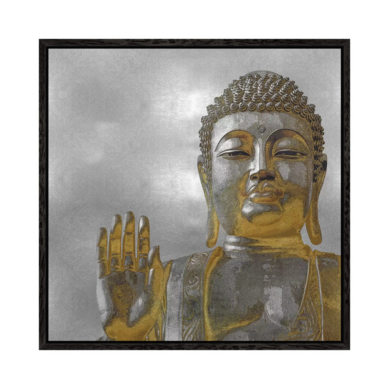 Silver And Gold Buddha by Tom Bray - Gallery-Wrapped Canvas Giclée on Canvas, Black Floater Framed, 93.98 cm H x 93.98 cm W