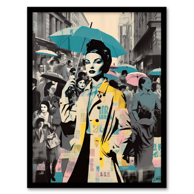 Melentina New York City Winter Retro Fashion Collage Busy Street 1 Piece Single Picture Frame Wall Art