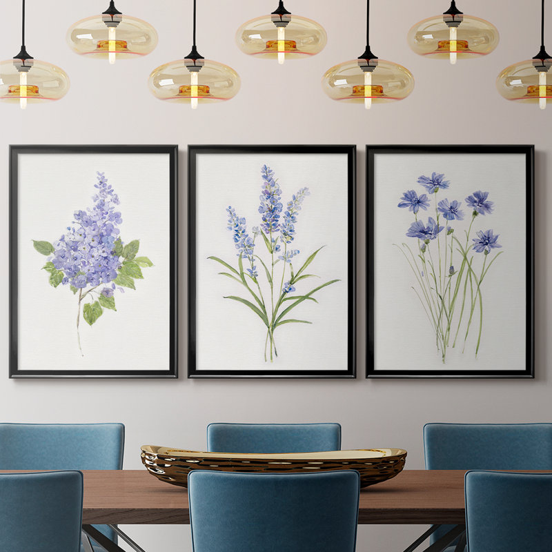 Lilas botanique délicat - Toile tendue avec châssis sur mesure - 3 pièces, H 30 po x l 63 po, Noir, noir, noir, noir