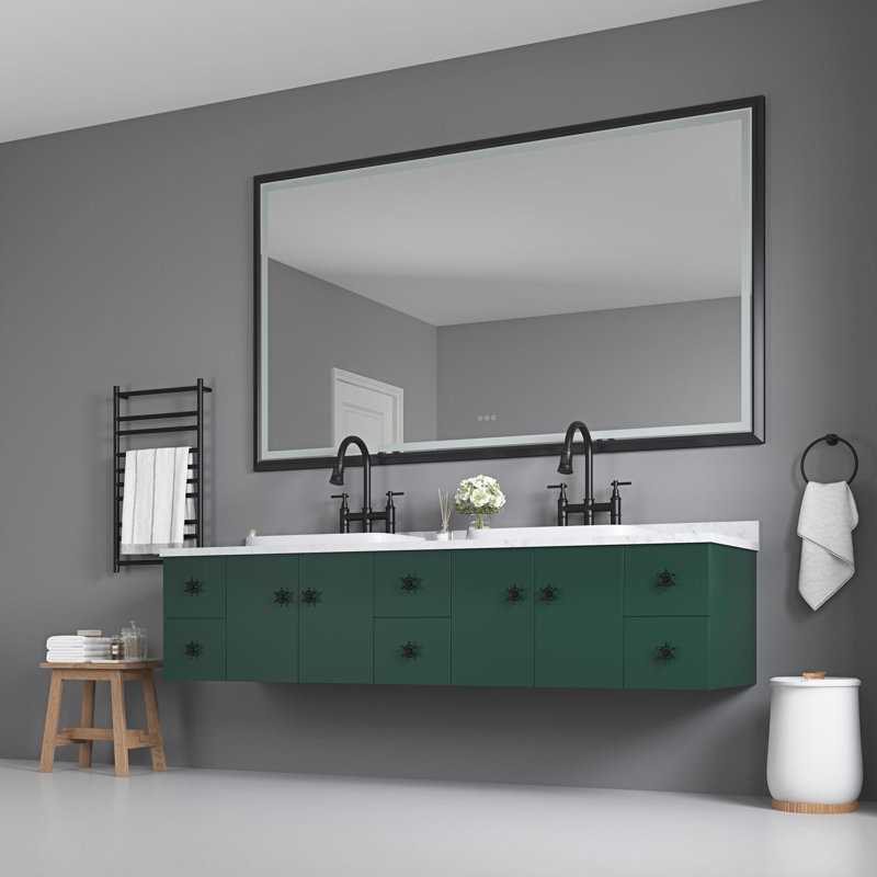  Miroir de salle de bain à DEL avec cadre en aluminium, miroir de meuble-lavabo mural, antibuée, mémoire, 3 couleurs, gradation continue