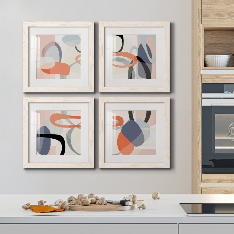 «Floating on Silk I», ensemble de 4 impressions sur toile encadrées, H 31,5 po x l 126 po x P 1,5 po, Cadre blanc