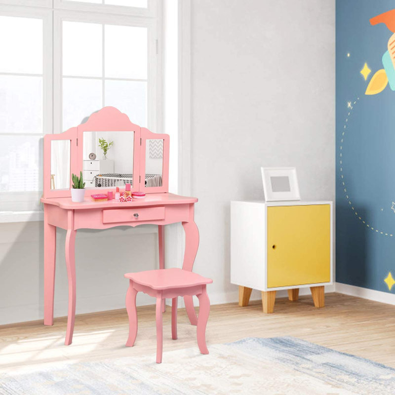 Demoss Kids Vanity Set with Mirror, Pink