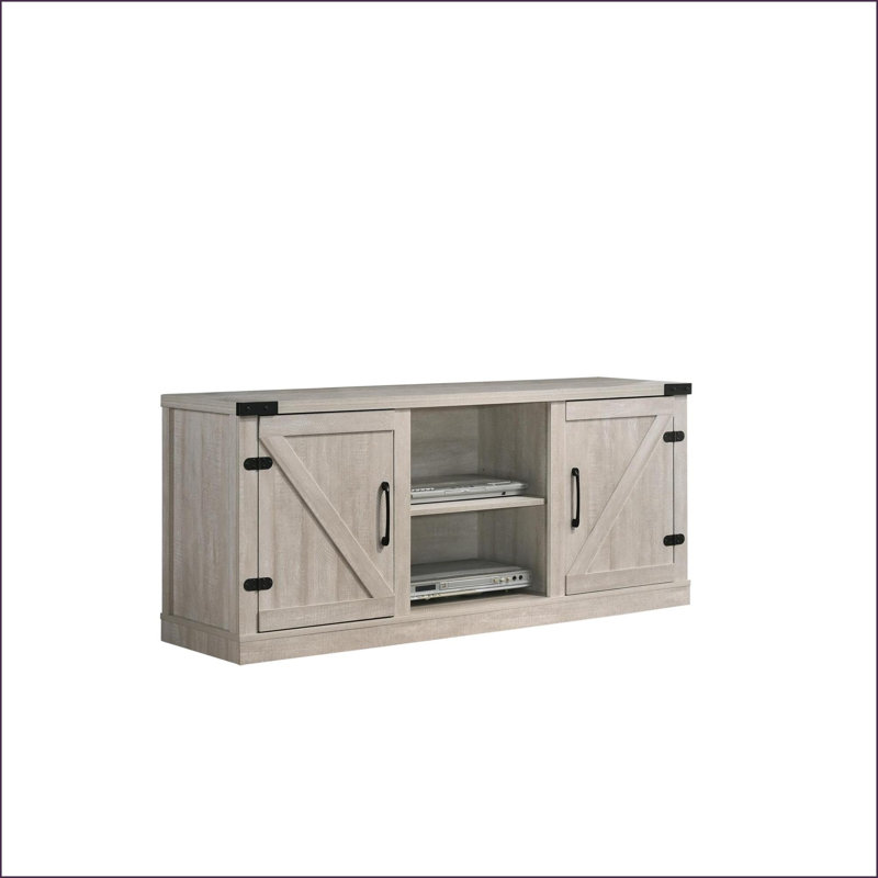 TV Furniture | Salma Dusty Gray 58” Wide Farmhouse TV Stand with Storage | Holds 63” TVs | Particle Board, Beige Wood