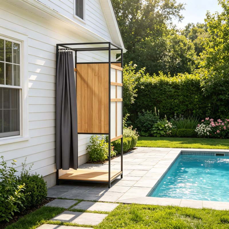 Cabine de douche d'intimité avec cadre en métal pour station de lavage de piscine, jardin et aire de rinçage à la plage