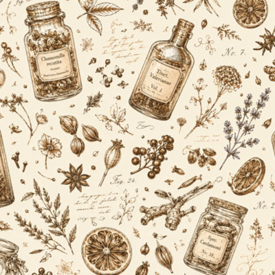 Peel and Stick Wallpaper Vintage Botanical Kitchen Ingredients Jars Wall Mural 23.6"W x 118"H Self Adhesive Removable