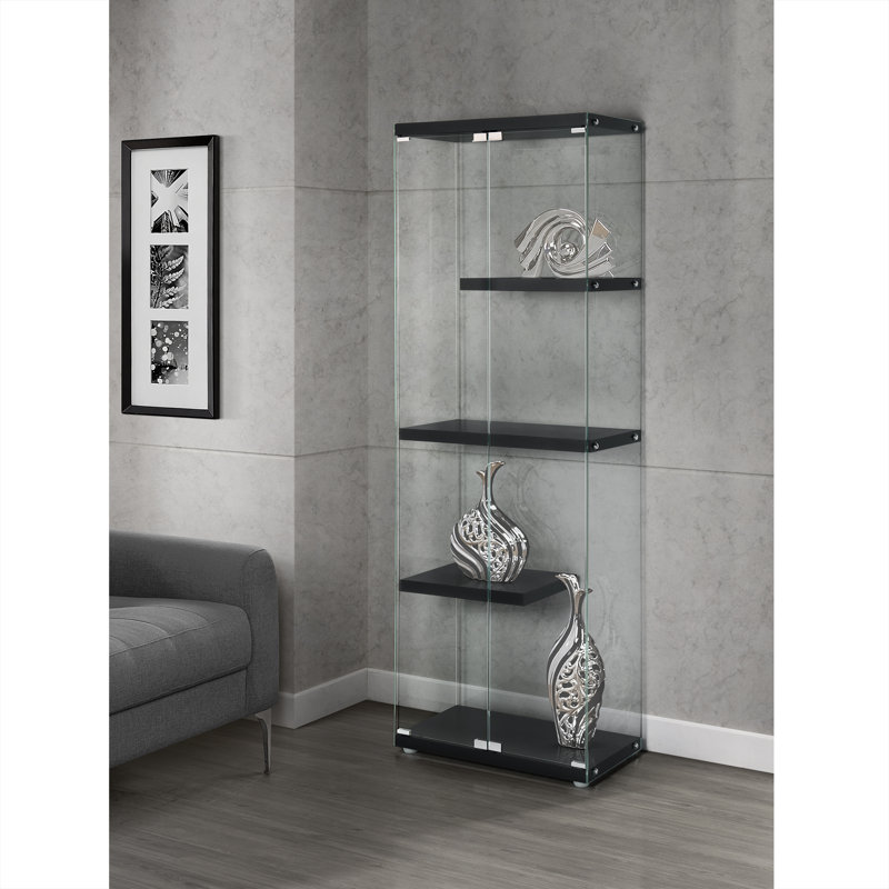 Maxwell Black Glass Lighted Display Cabinet with Magnetic Doors