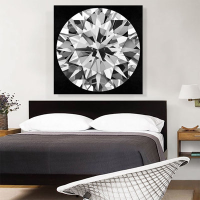 Gris blanc sur fond de diamant rond brillant, bijou sur toile tendue