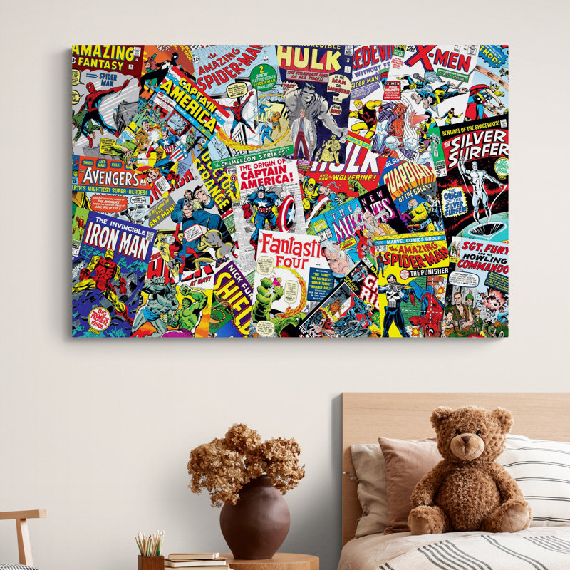 Super Heroes Comic Book Covers Collage - Wrapped Canvas Print, 81cm H x 117cm W