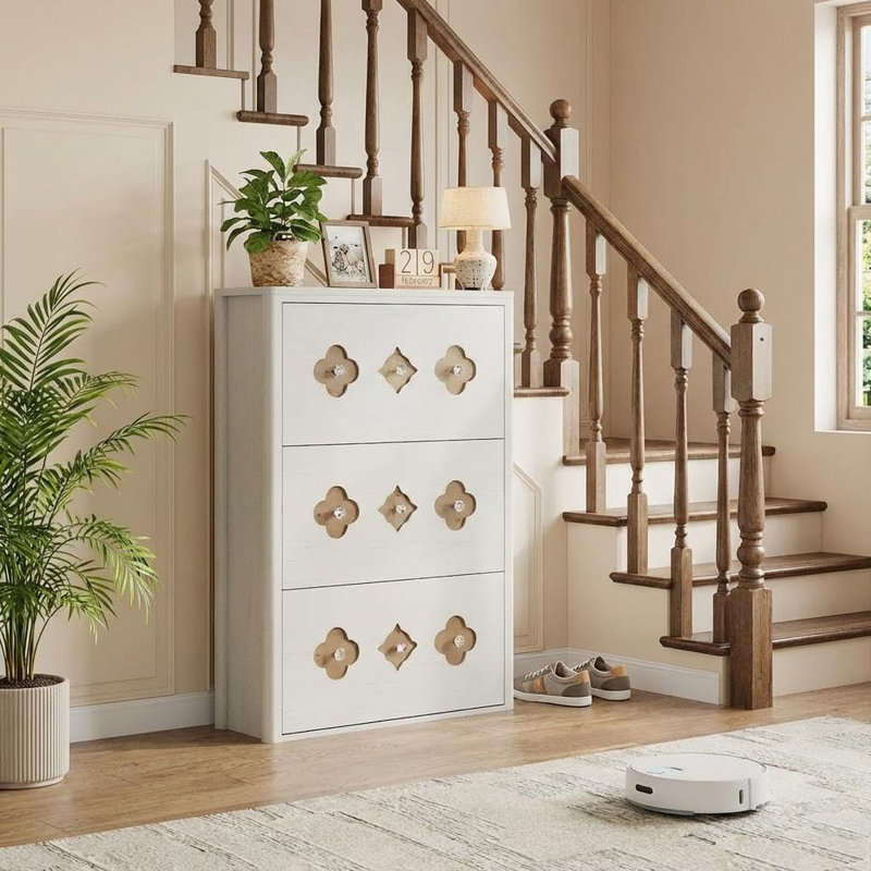 Slim Shoe Storage Cabinet with 3 Flip Drawers, Engineered Wood Construction, Space-Saving Vertical Design, for Entryway, Foyer, or Hallway