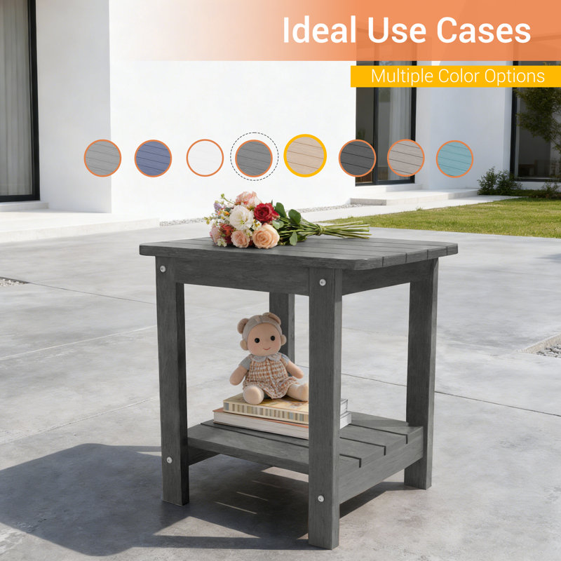 Rectangular Outdoor Side Table, HDPE 2-Tier Patio Side Table, Small Adirondack End Table for Backyard Pool Porch Garden Lawn