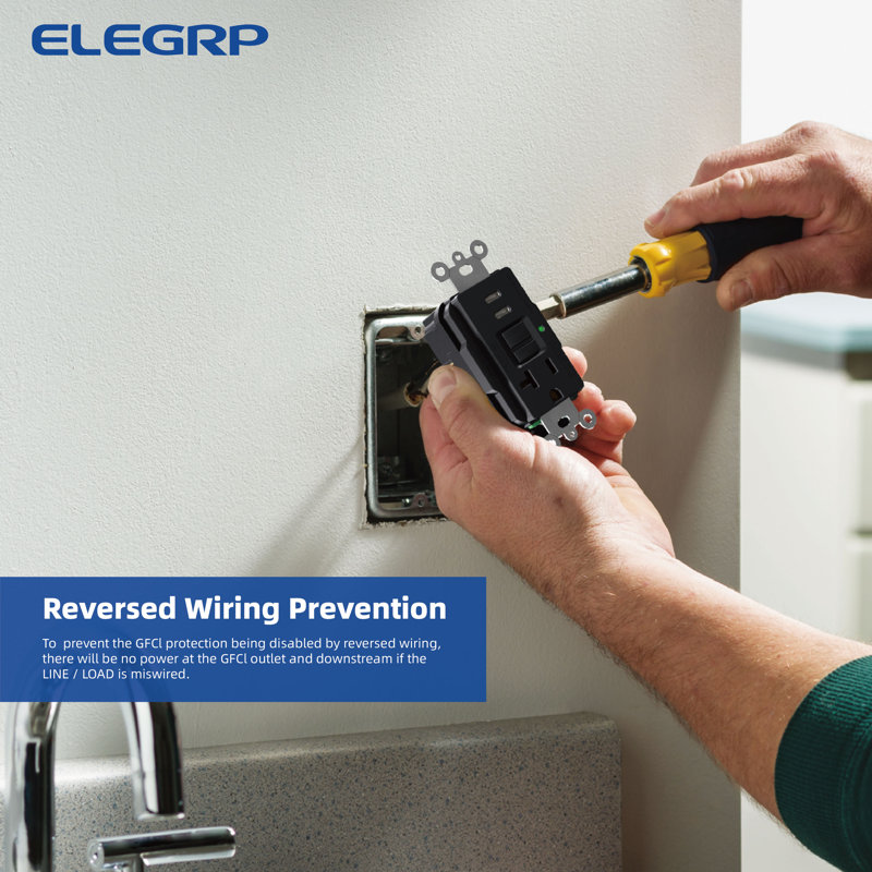 20 Amp Self-Test GFCI Outlet, And 24W In-Wall USB Charger Combo Receptacle, Dual Type C,  4.8A Of Charging Power, UL And CUL Certified, Midsize Wall Plate Included,  (1-Pack)