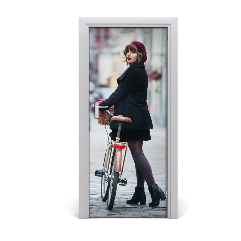 Woman On Bicycle Door Decal