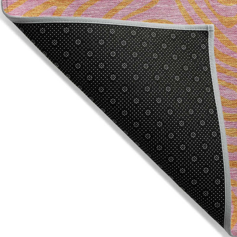 Pink Rectangular Washable Synthetic Flat Woven Rug