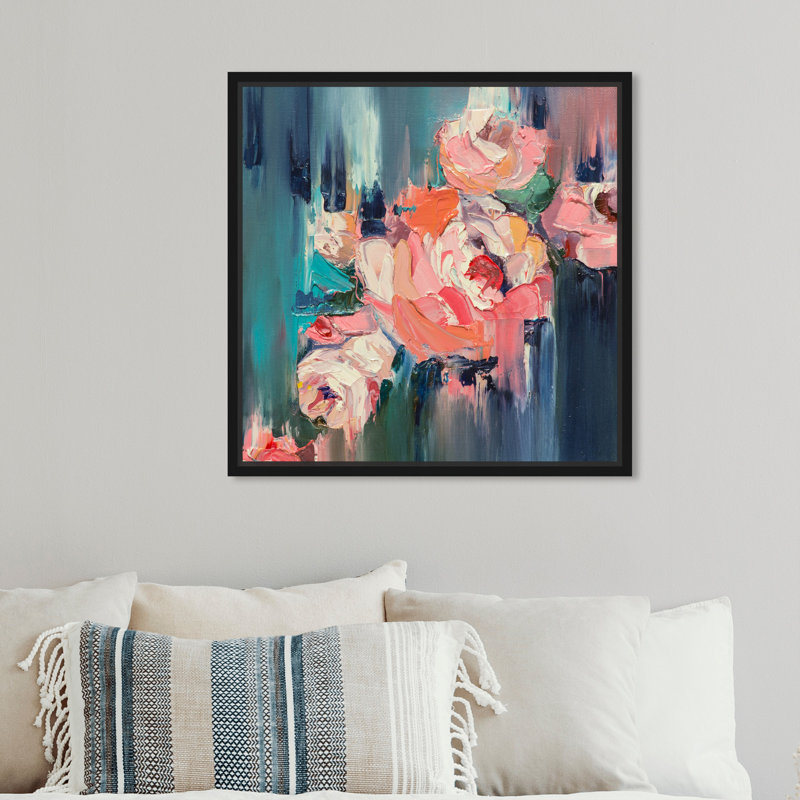 Abstrait «Show Me Love Textures» - peinture sur toile, Toile avec cadre noir, H 12 po x l 12 po