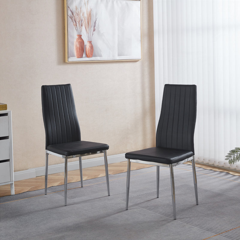 Chaise de salle à manger en cuir PU, chaises de cuisine modernes avec rembourrage doux, Noir