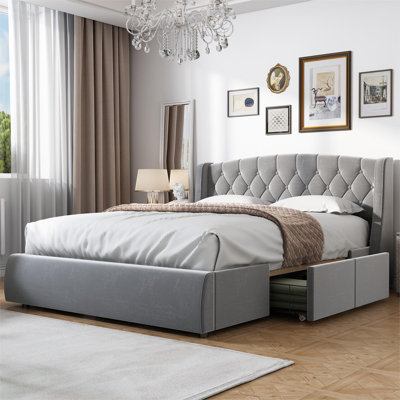 Maggie Upholstered Velvet Drawers Bed
