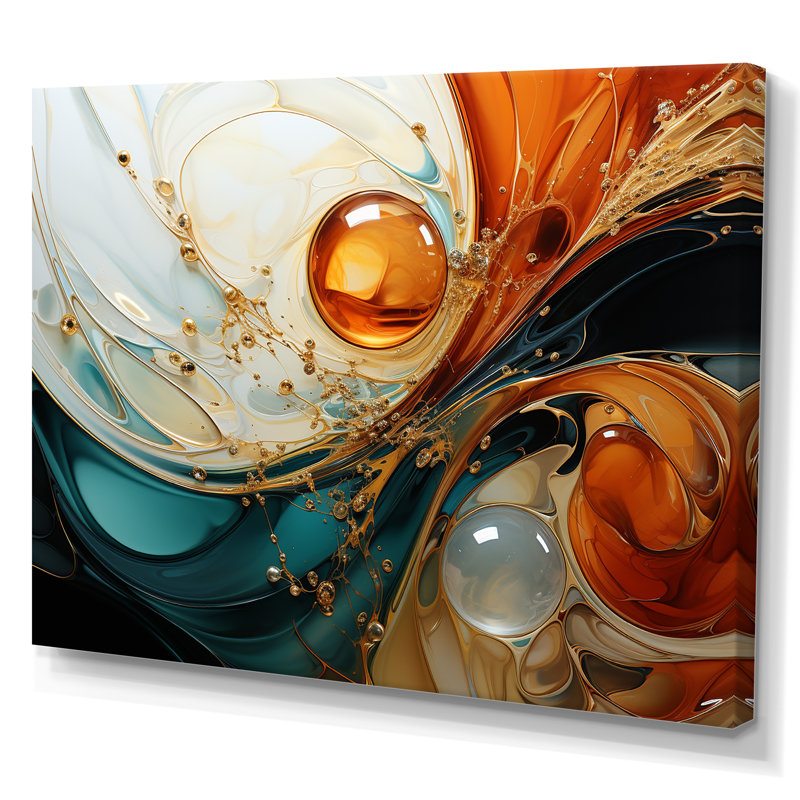 Orange et émeraude marbre lave IV - peinture abstraite, art mural, Toile tendue, H 12 po x l 20 po x P 1 po