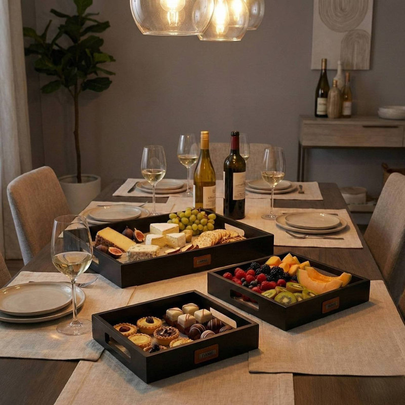 Wood Tray - Set of 3, Black