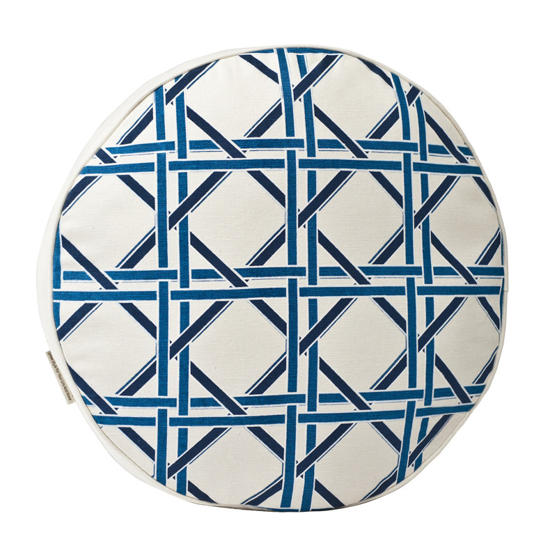 Blue and White Round Cotton Canvas Throw Pillow