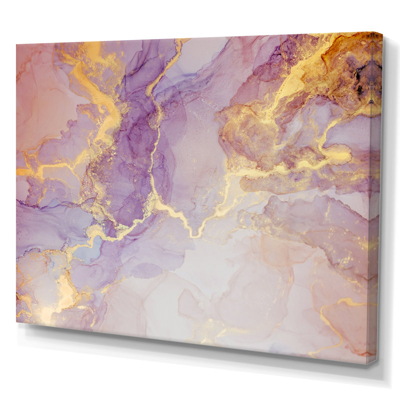 Mauve et doré, impression marbrée sur toile flottante, H 24 po x l 36 po x P 1 po, Toile tendue