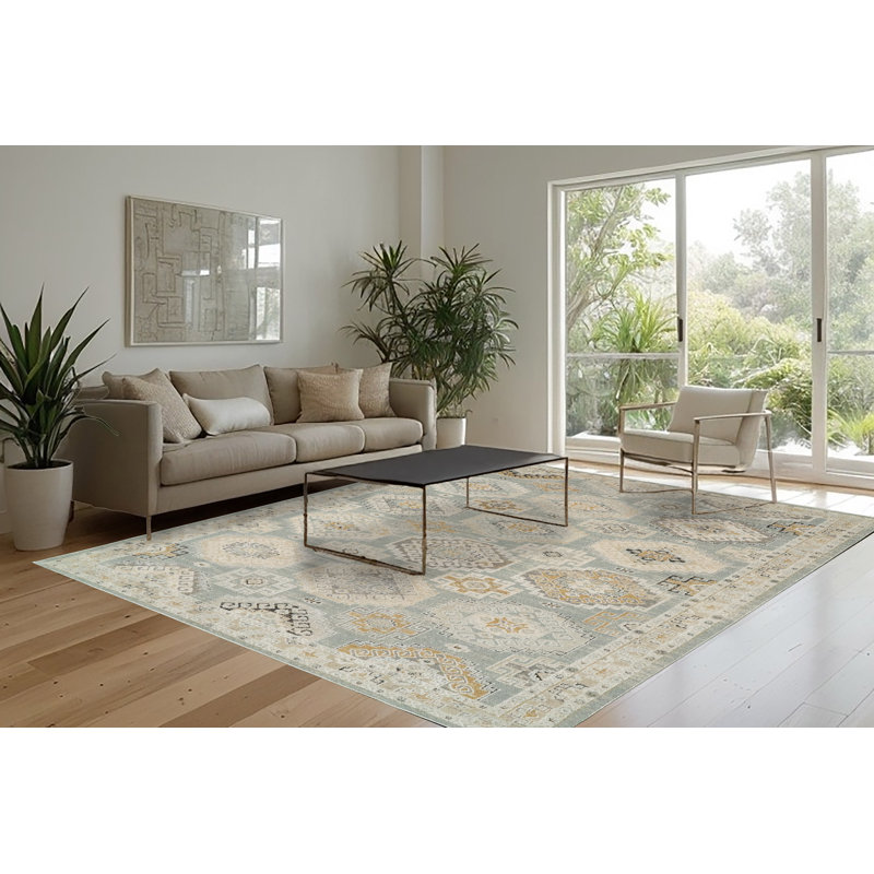 Annalise 7607-581 Bleu / beige / crème, Rectangle 9 pi 2 po x 12 pi 5 po