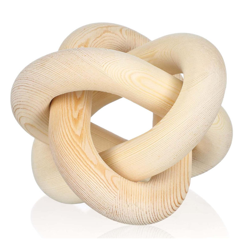 Chain Link Decor 3 Link Wood Knot Decor Hand Carved Coffee Table Decor Modern Shelf Decor, Natural