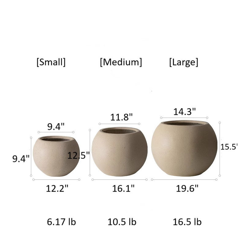 Pot rond en argile magnésienne, Beige, H 15,5 po x l 19,6 po x P 19,6 po