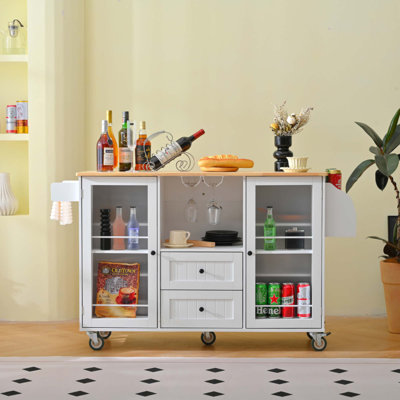 Chariot de rangement mobile pour îlot de cuisine sur roulettes avec plateau Dropleaf