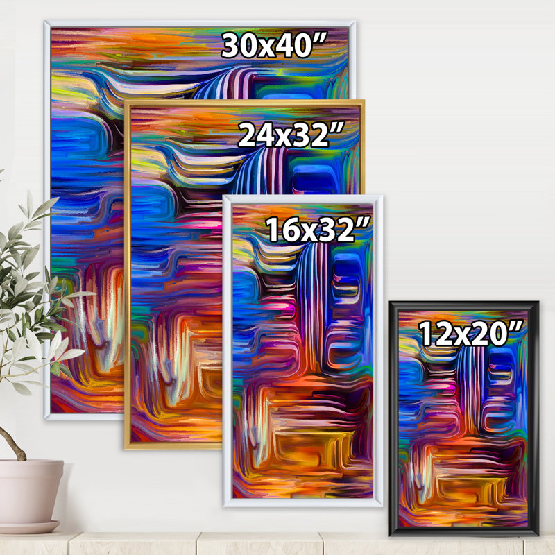 Color Fusion V - peinture sur toile, H 40 po x l 30 po x 1,5 po, Cadre flottant blanc