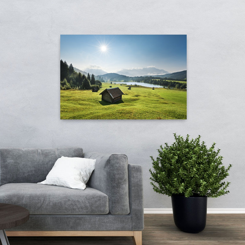 Été, prairie, architecture contemporaine abstraite, forêt, art mural, H 32 po x l 48 po