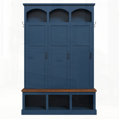 Classic Arched Design Hall Tree with 3 Hidden Storage, Farmhouse Mudroom Organizer, and Walnut Bench, Mid-Century All-in-One Entryway Solution