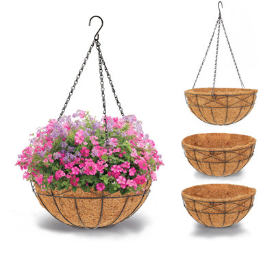 Durable Metal Hanging Basket with Coco Liner – Round Flower Planter for Porch, Balcony, Garden, Patio – Indoor & Outdoor Decorative Plant Holder, 12 Inches