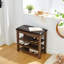 Comfortable Height-Adjustable Stool, Brown Rubberwood, Leather, Storage Space And Practical Bench, Adjustable Height, Three Layers Of Ventilation