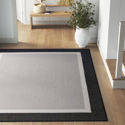 Tapis intérieur / extérieur noir / crème Kasuri