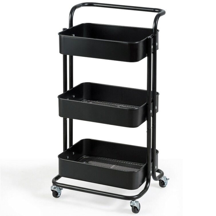 3-Tier Utility Cart with Steel Frame and Four Wheels - Costway