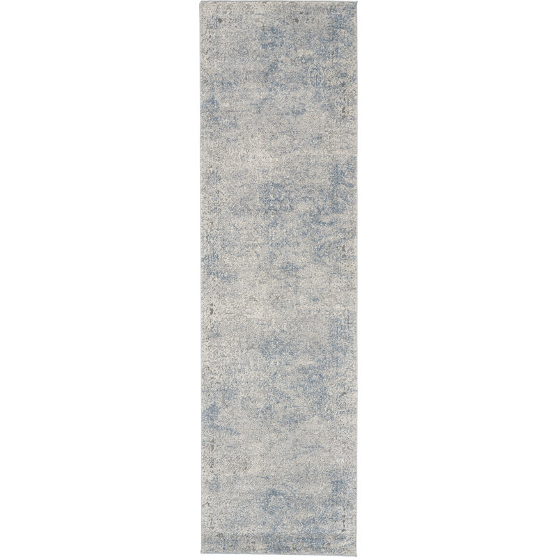 Tapis ivoire / bleu clair Ephratah, Tapis de couloir 2 pi 2 po x 7 pi 6 po