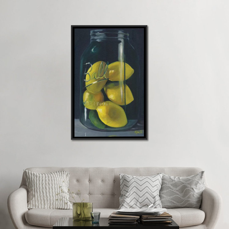 « citrons », impression sur toile, H 26 po x l 18 po x P 1,5 po, Toile avec cadre noir, Pas de tapis