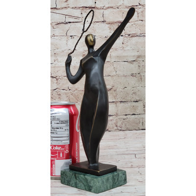 Tennis Badminton Player Serving Bronze Metal Statue Sculpture Figurine Signed 10″ x 6″