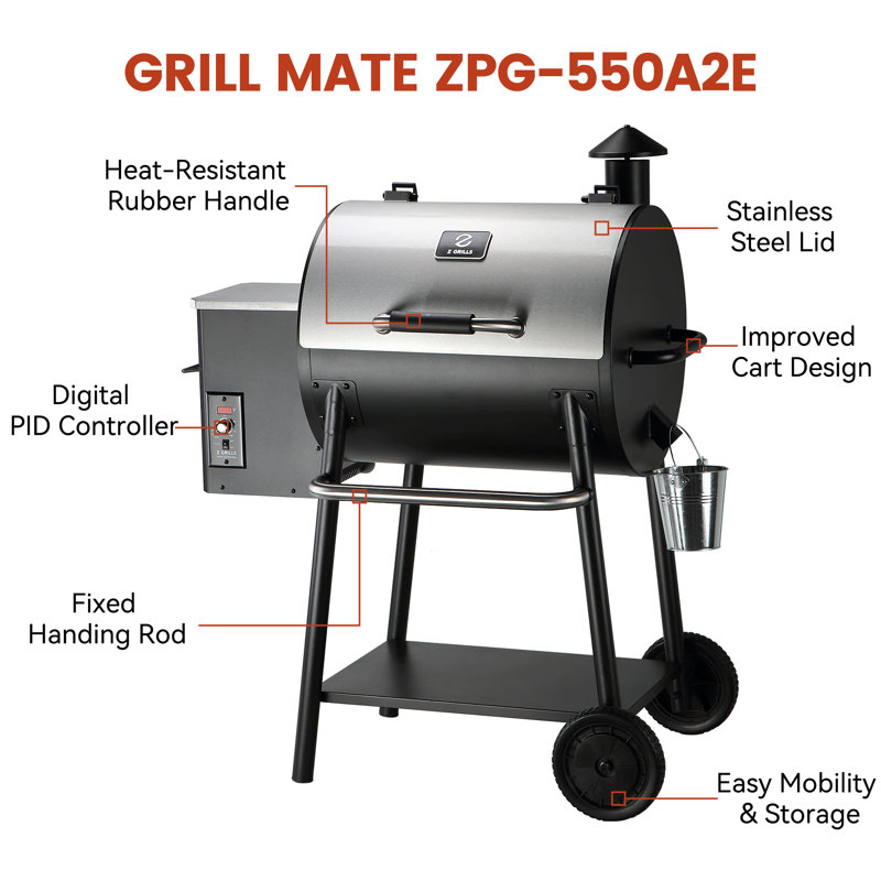 Fumoir à granules de 585 po² avec couvercle en acier inoxydable durable Z GRILLS et facile à déplacer