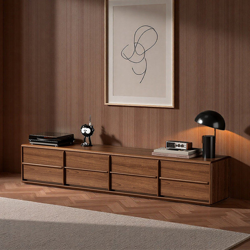 Meuble télé moderne au sol rétro, 16.53"H x 86.61"L x 15.74"W, Noir noyer