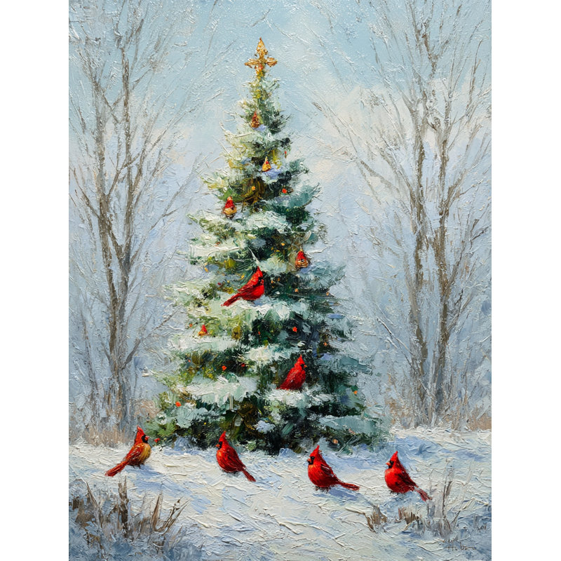 «Cardinals Gathering at Pine», art mural sur toile tendue, H 24 po x l 16 po