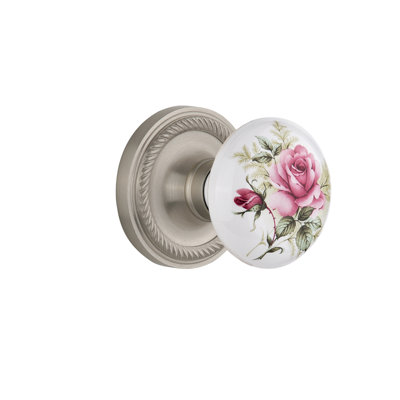 Rope Rosette with White Rose Porcelain Door Knob