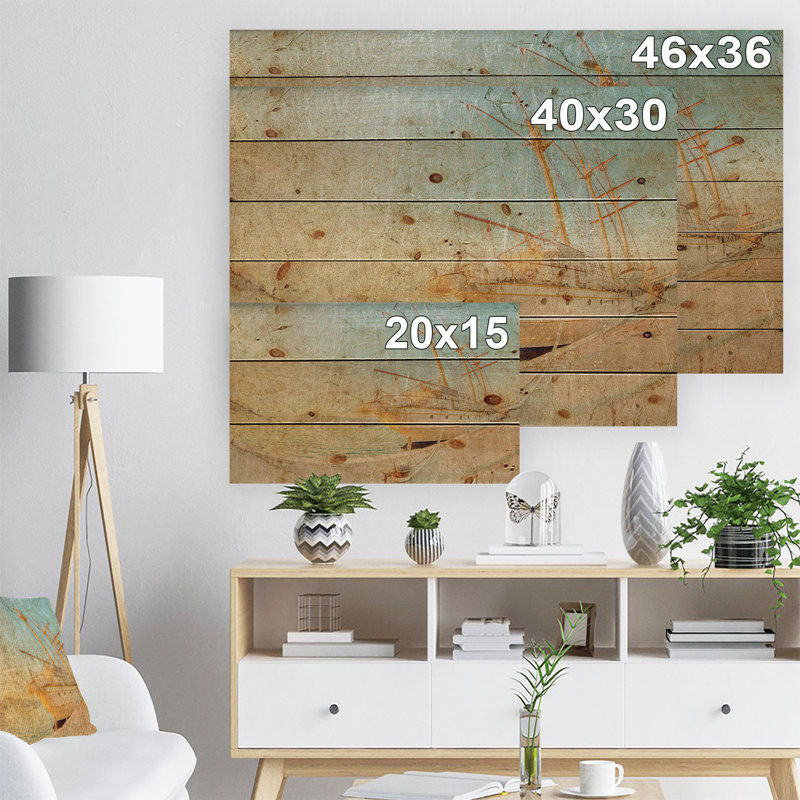 «Old Sailing Ship in Sunlight» - reproduction, H 34 po x l 44 po x P 1,5 po, Bois