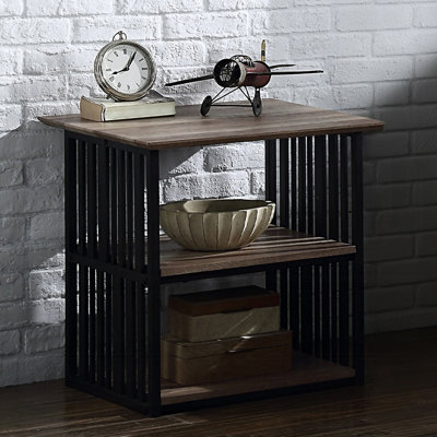 Rustic Nightstand With Industrial Appeal For Bedroom, Black Metal Frame, Antique Oak Finish, Two Open Shelves, Wooden Top, 22X22x23 Size, Quick Assembly Classic And Oak, Top Bedroom Decorating,