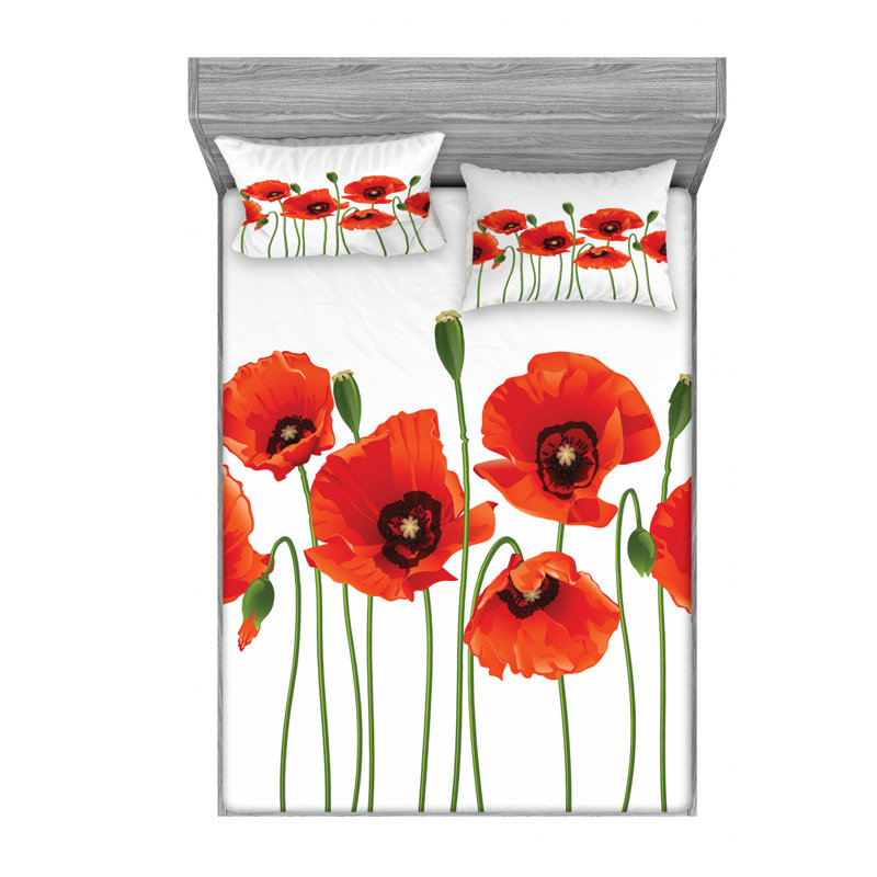 Microfiber Floral Sheet Set, Queen Sheet Set with 2 Pillowcases