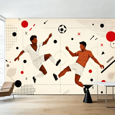 Papier peint auto-adhésif, joueurs de soccer dynamiques, plan de jeu tactique, rouge, noir, décorations murales, H 100 po x l 144 po, papier peint amovible en PVC, adhésif mural pour chambre à coucher, bureau à domicile