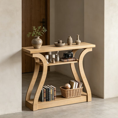 Console en bois avec pieds incurvés et tablettes de rangement, canapé étroit de 47 pouces de large pour le salon, le vestibule, le couloir, table d'appoint moderne à 3 niveaux pour la maison